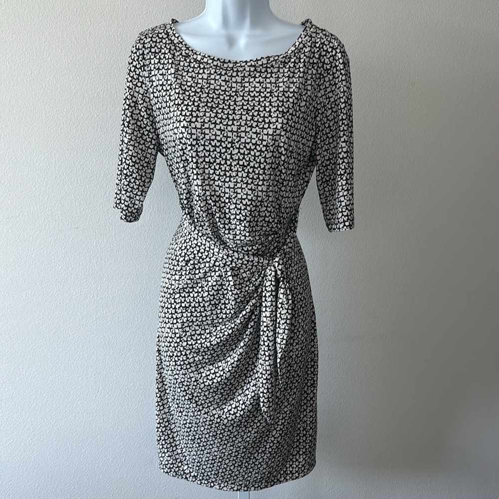 VTG 90s KBS Dress M Side Tie Mod Mini Ruched Stretch Parisian Quiet Luxury Y2K - Picture 2 of 13
